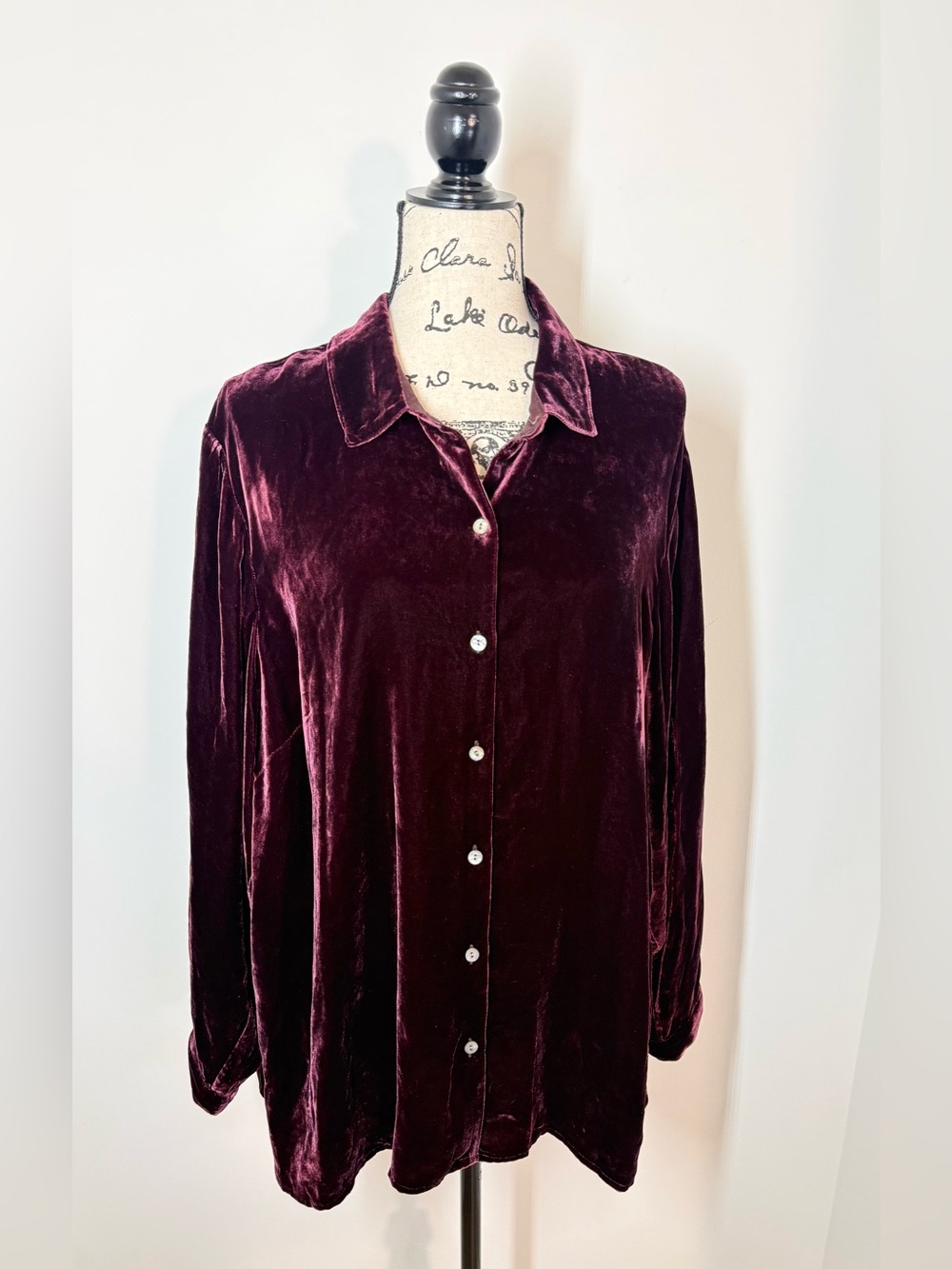 J. Jill Crushed Velvet Button-Down Shirt Top Deep Burgundy XL Fall Y2K Soft